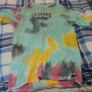 Womens Light Blue, White, Yellow, Pink Black Tie Dye Short Sleeve Shirt 14/16